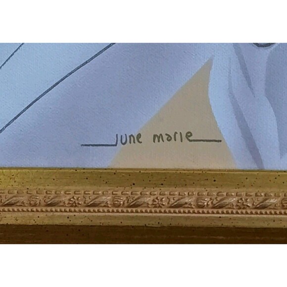 Original Signed June Marie Acrylic Canvas 3D Painting Gold Framed Art Deco - Picture 3 of 9